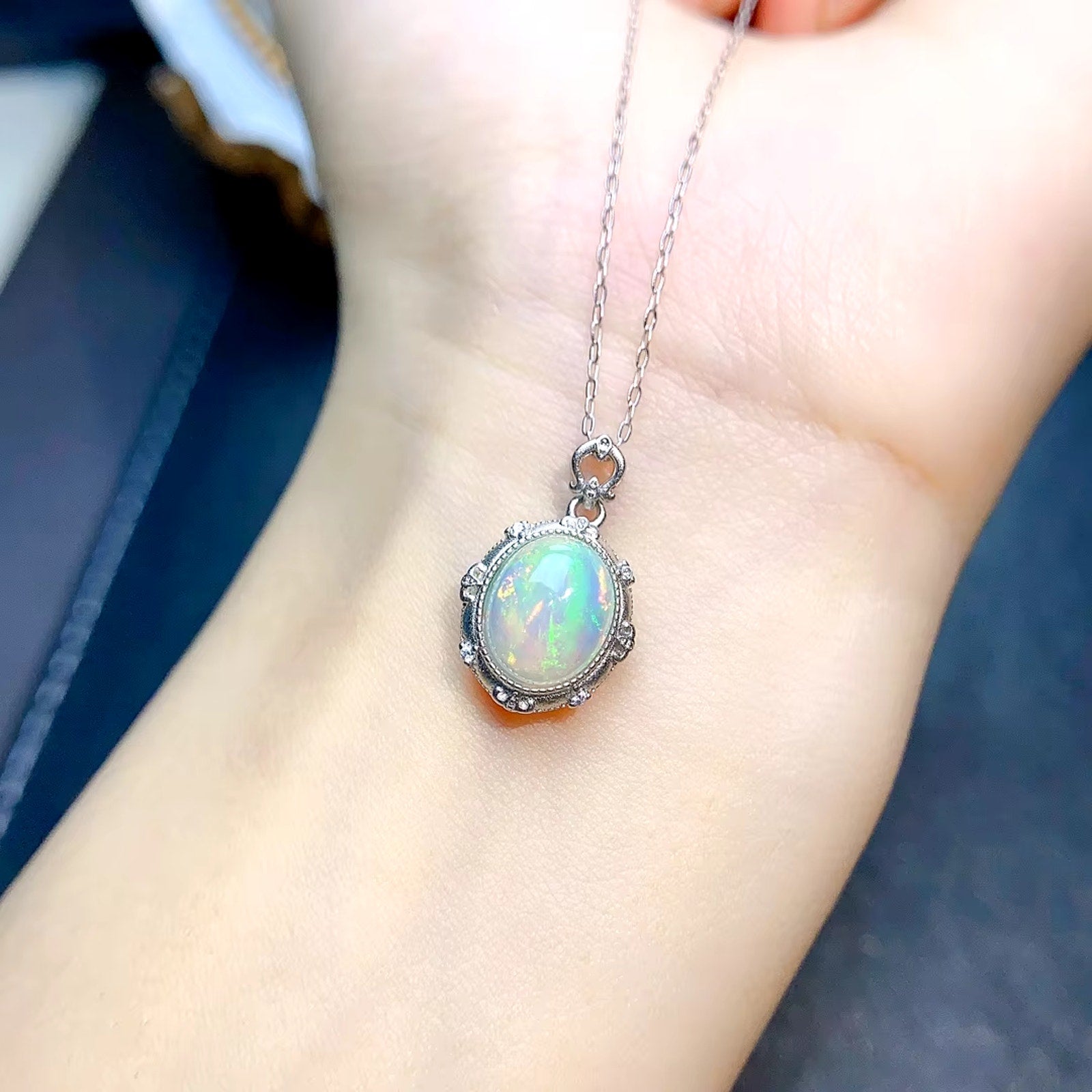 Natural Fire Opal Pendant Necklace, Women's Opal Pendant Necklace 8x10mm