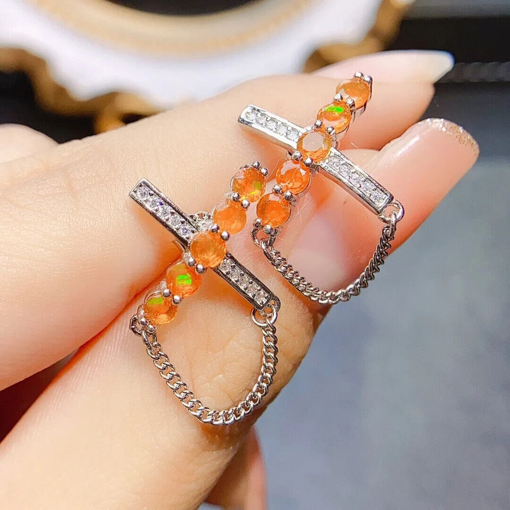 Orange Fire Opal Statement Earrings, Natural Orange Opal Stud Earrings 3mm