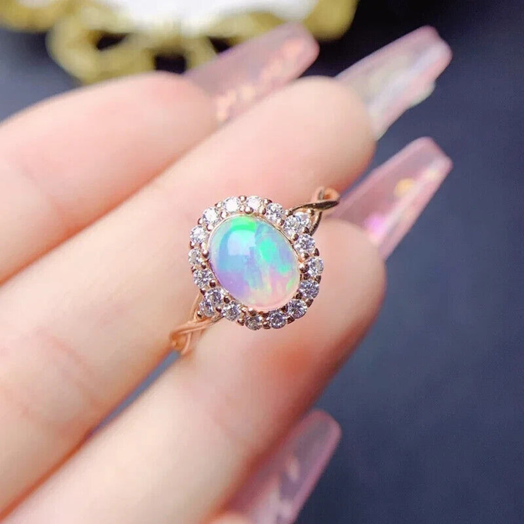 Fire Opal Gemstone Ring 7x9mm 1.1CT, Australian Opal Ring