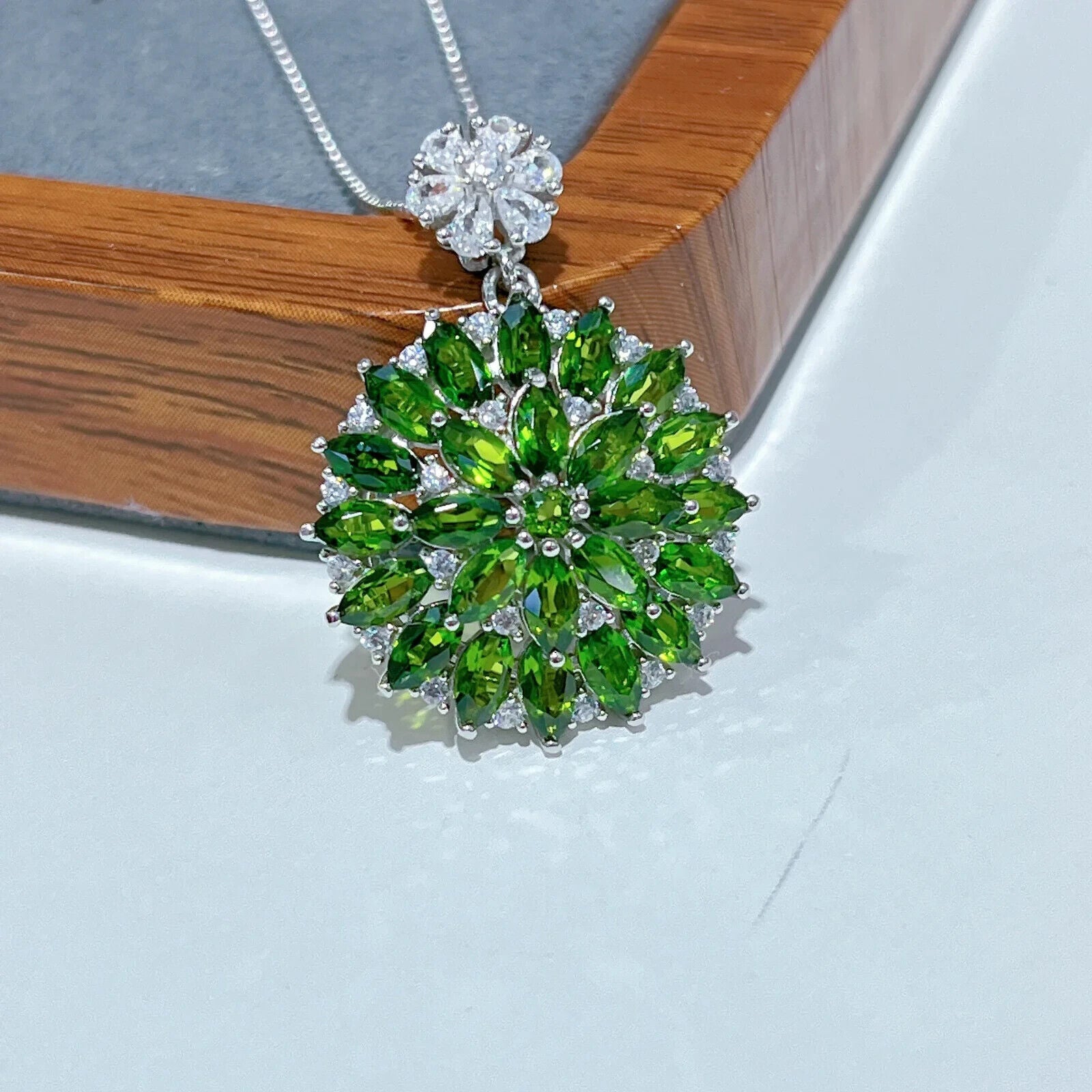 Chrome Diopside Pendant Necklace, Marquise Cut Chrome Diopside