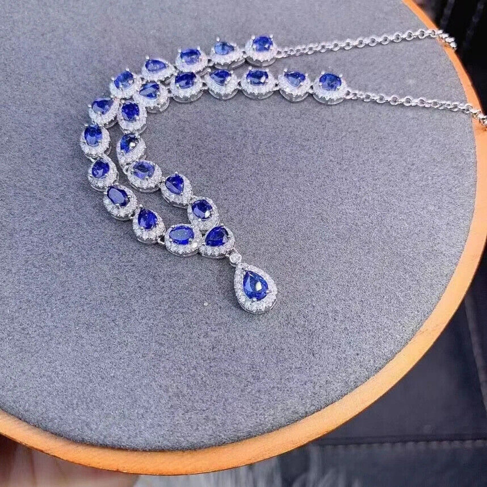 Natural Sri Lanka Sapphire Collar Necklace – Dainty Statement Sapphire Necklace