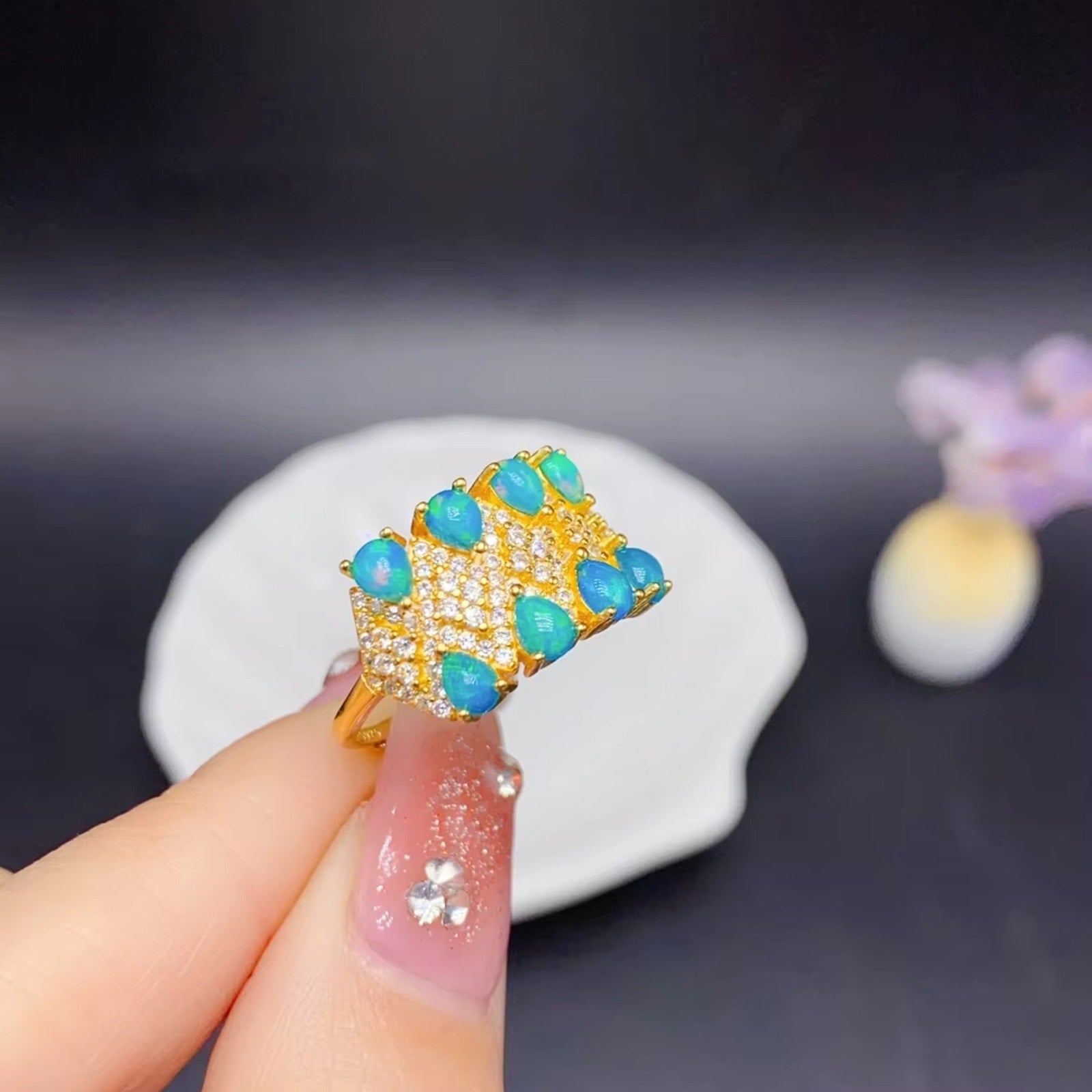 Blue Fire Opal Band Ring 925 Sterling Silver, Natural Fire Opal Ring