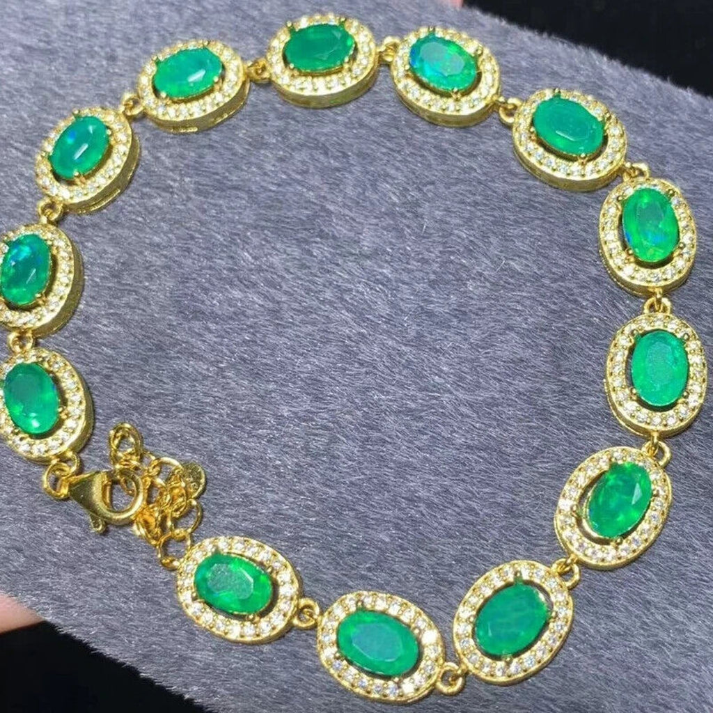 Natuarl Green Opal AAAAA Bracelet, Genuine Green Opal Tennis Bracelet