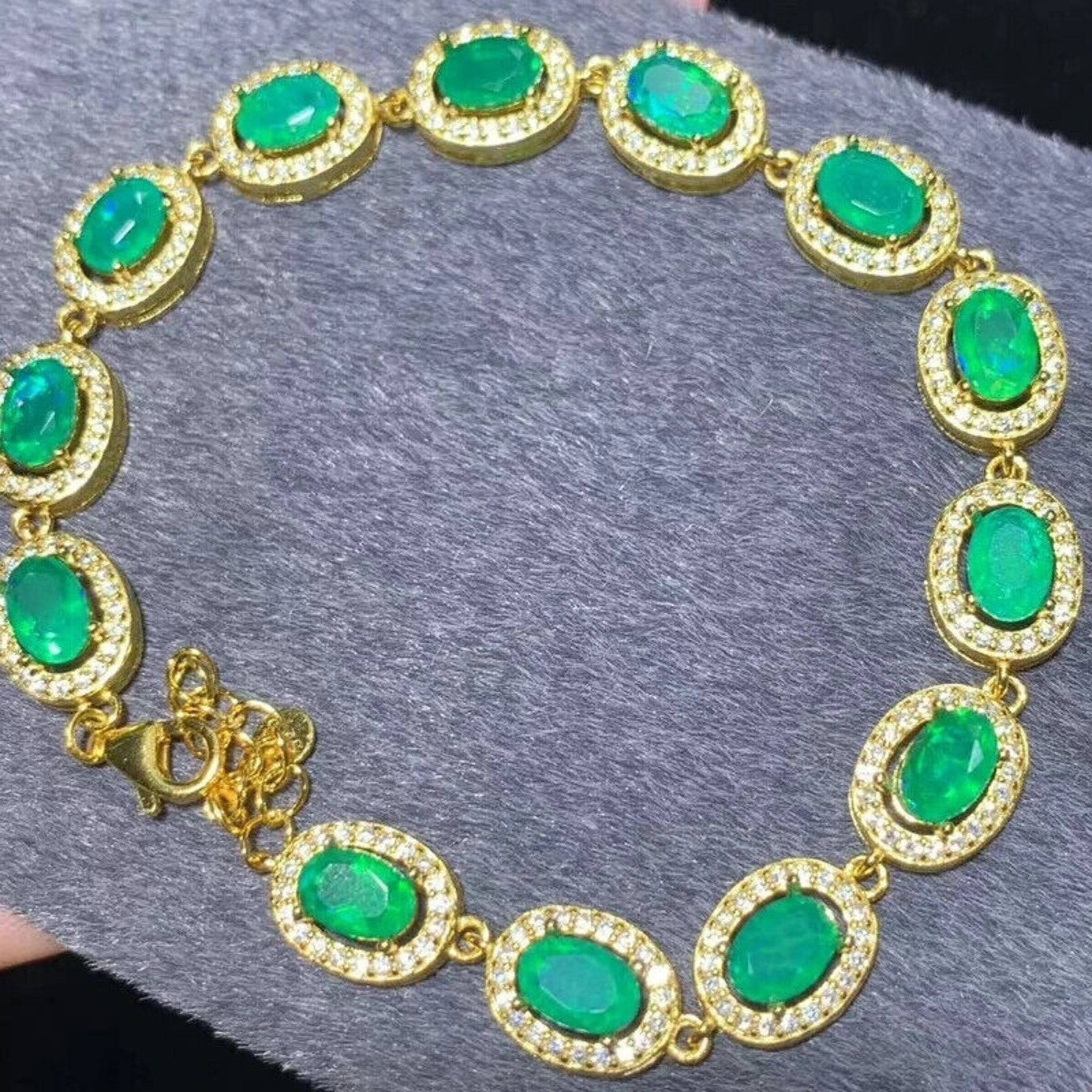 Natuarl Green Opal AAAAA Bracelet, Genuine Green Opal Tennis Bracelet
