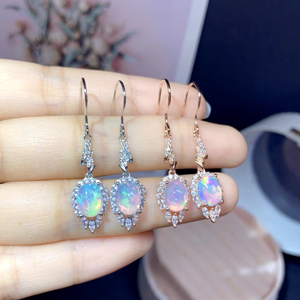 Natural Fire Opal Earrings, Women's Opal Earrings 925 Sterling Silver 6x8mm