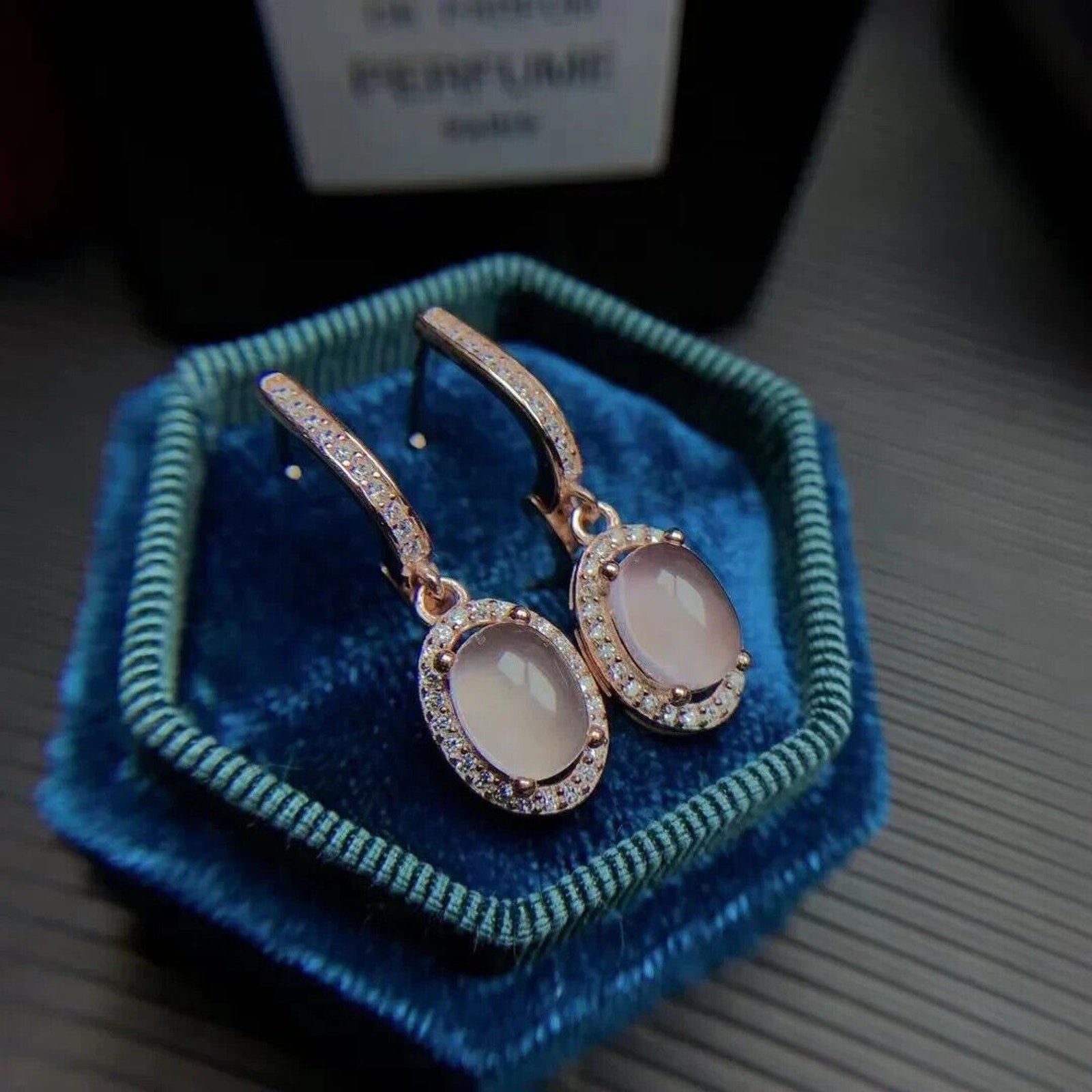 Natural Pink Rose Quartz Dangle Earrings, Sterling Silver Rose Quartz Earrings