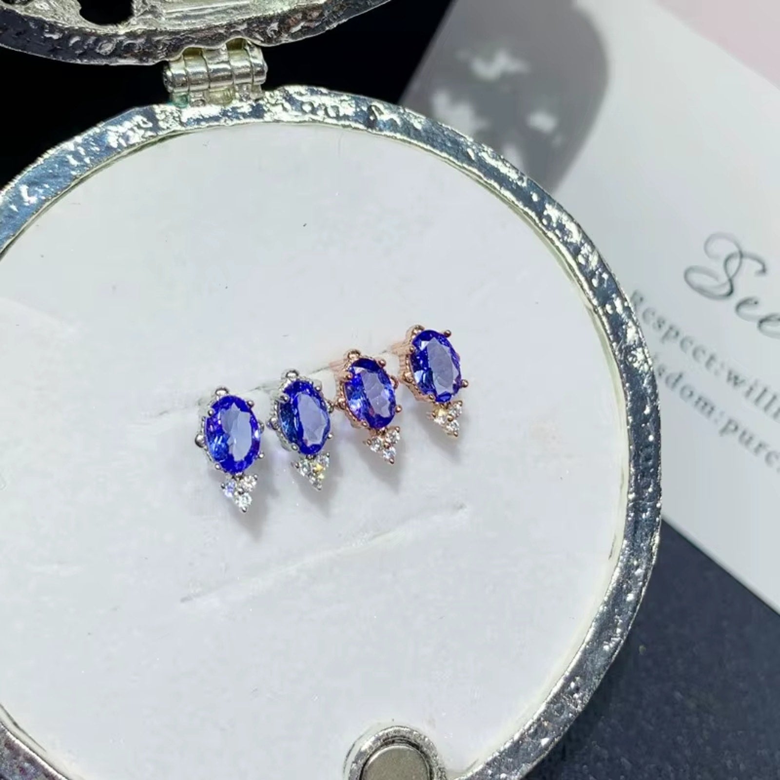 925 Sterling Silver 1Ct Tanzanite Oval 4x6mm Stud Earrings Women