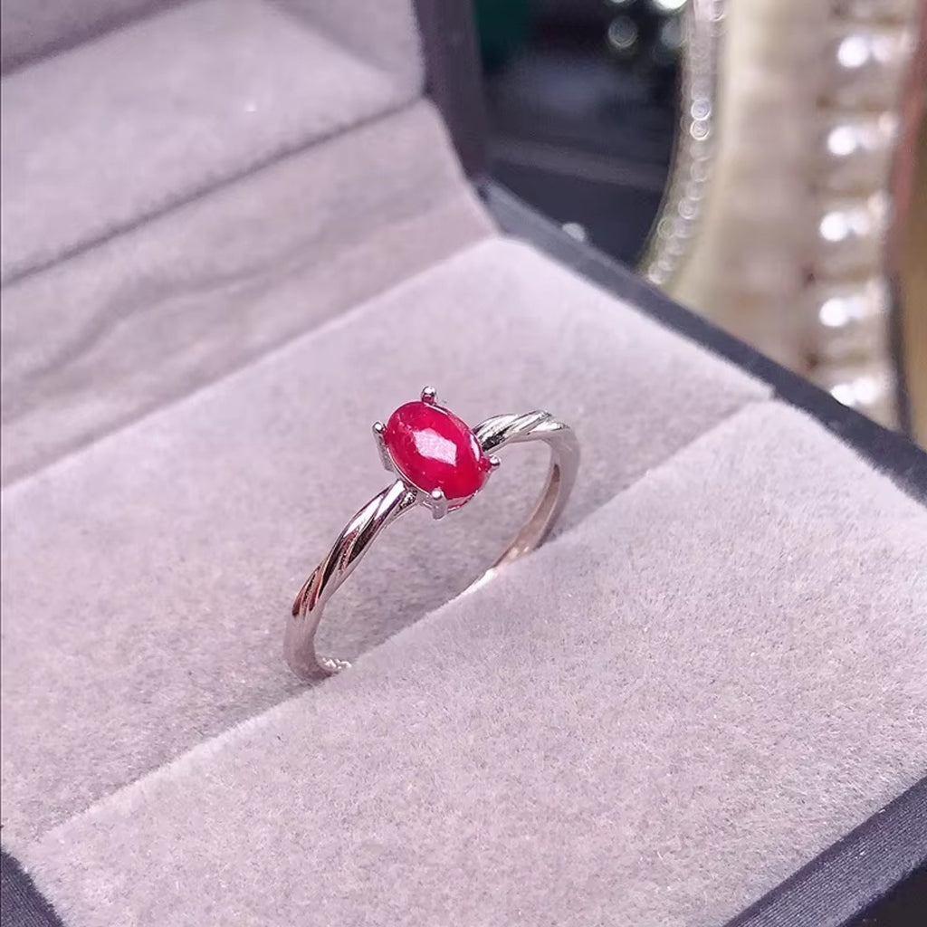 Natural Mozambique Ruby Ring 4x6mm Platinum Plated 925 Sterling Silver