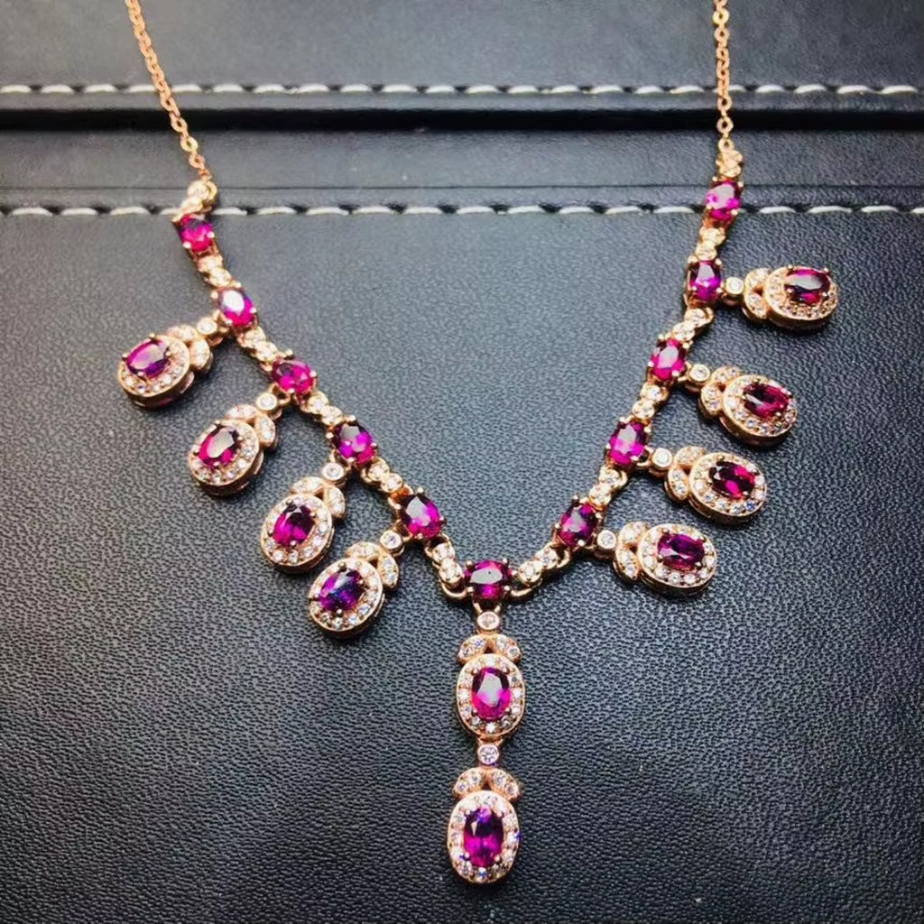 Natural Pink Garnet Charm Necklace 925 Sterling Silver, Garnet Necklace 3x4mm