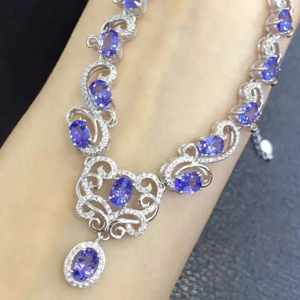 Purple Tanzanite Gemstone Statement Necklace, Tanzanite Collar Necklace