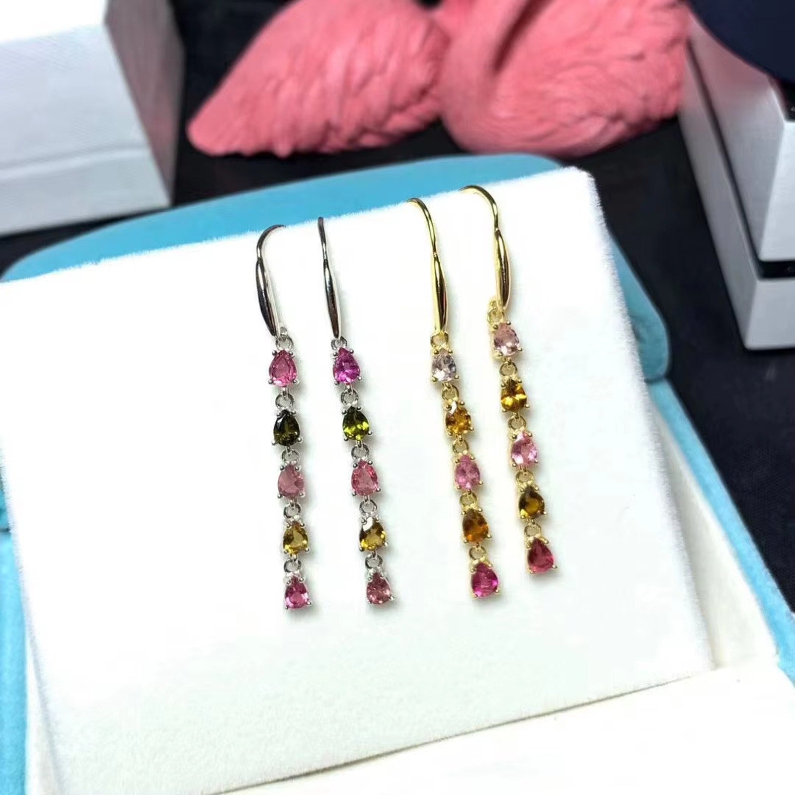 Dainty Tourmaline Drop Dangle Earrings, Tourmaline Earrings 925 Sterling Silver
