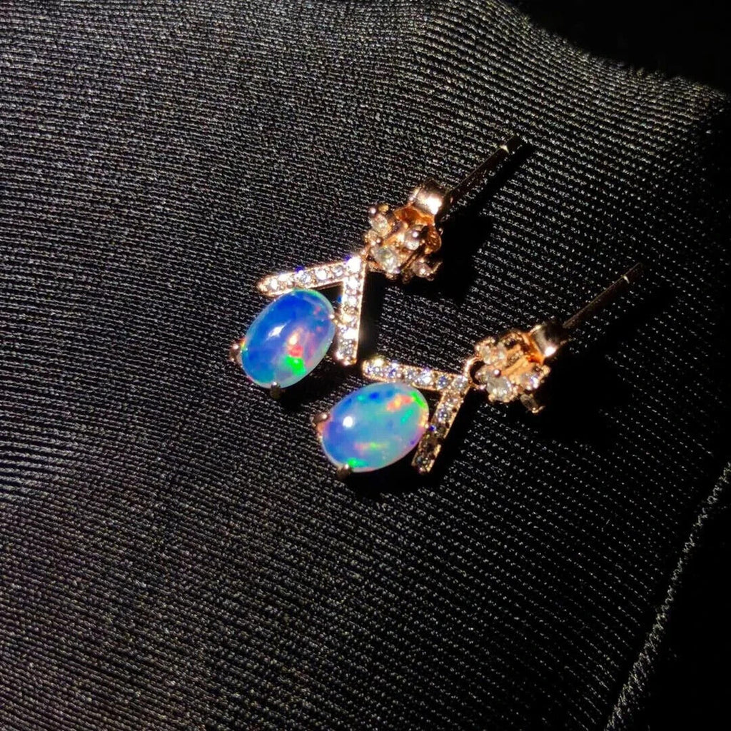 Women's Opal Dangle Earrings, Natural Fire Opal Dangle Earrings 5x7mm