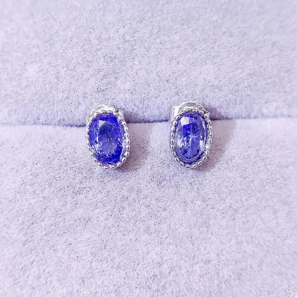 Genuine Tanzanite Stud Earrings – 4x6mm Oval | 925 Sterling Silver