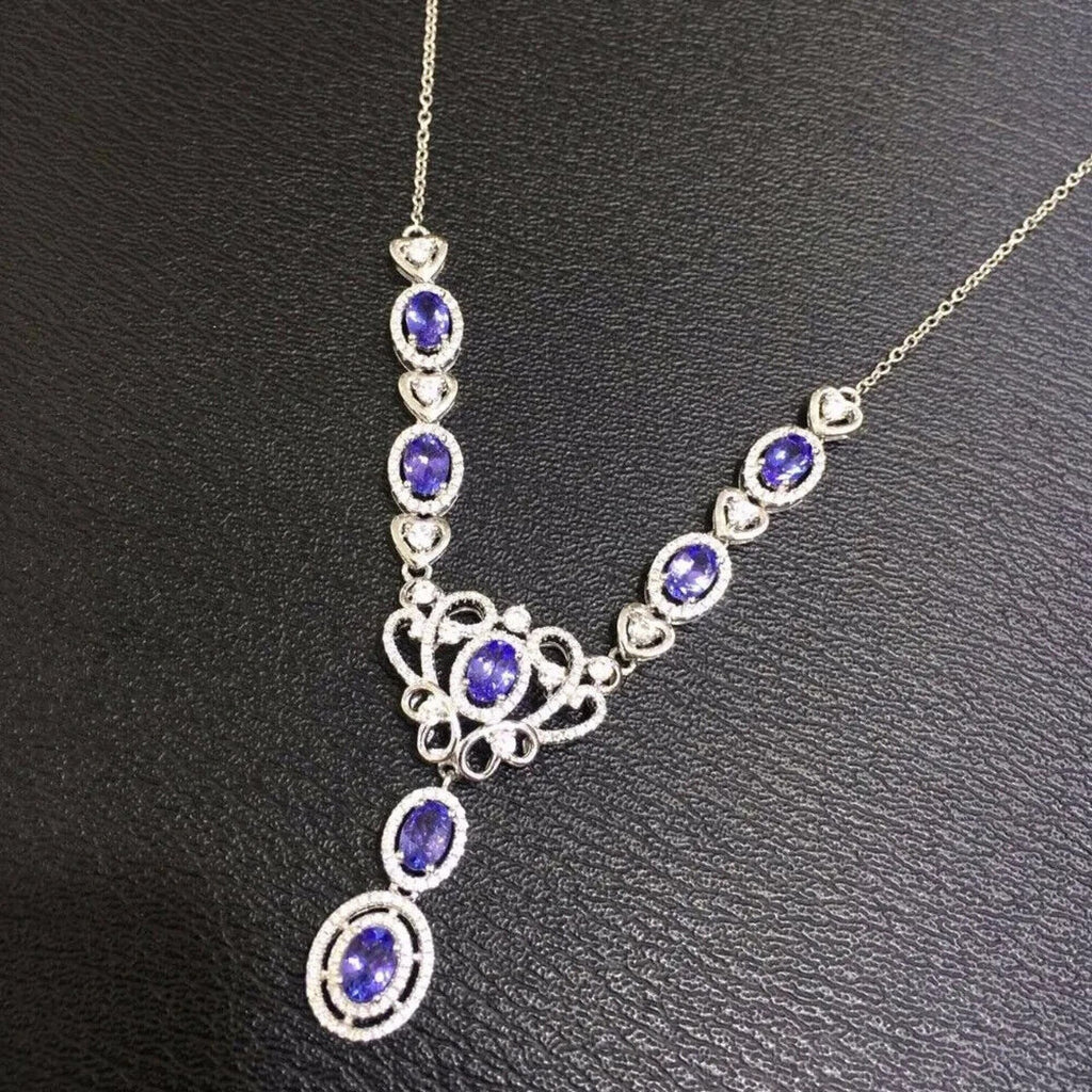 Purple Tanzanite Gemstone Necklace 4x6mm 925 Sterling Silver Tanzanite Necklace