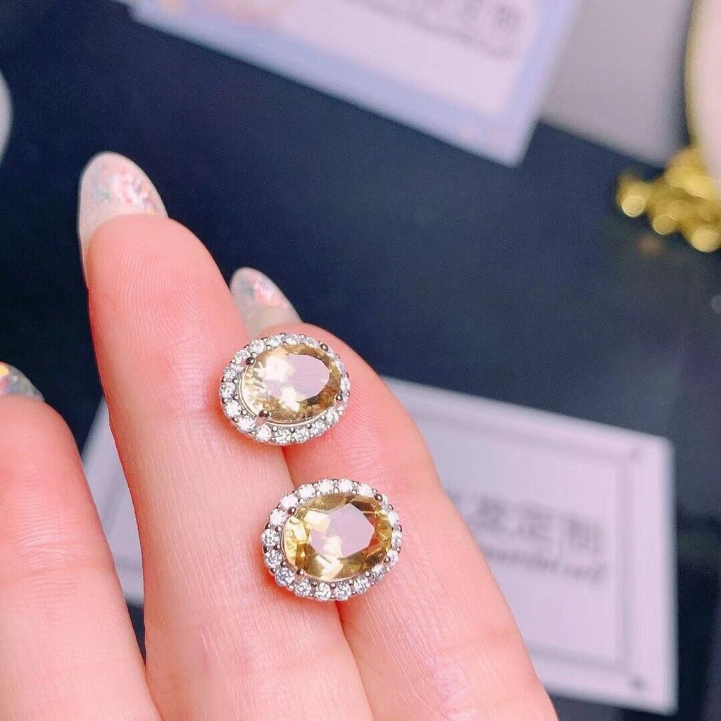 Natural Citrine Stud Earrings, 925 Sterling Silver Citrine Stud Earrings