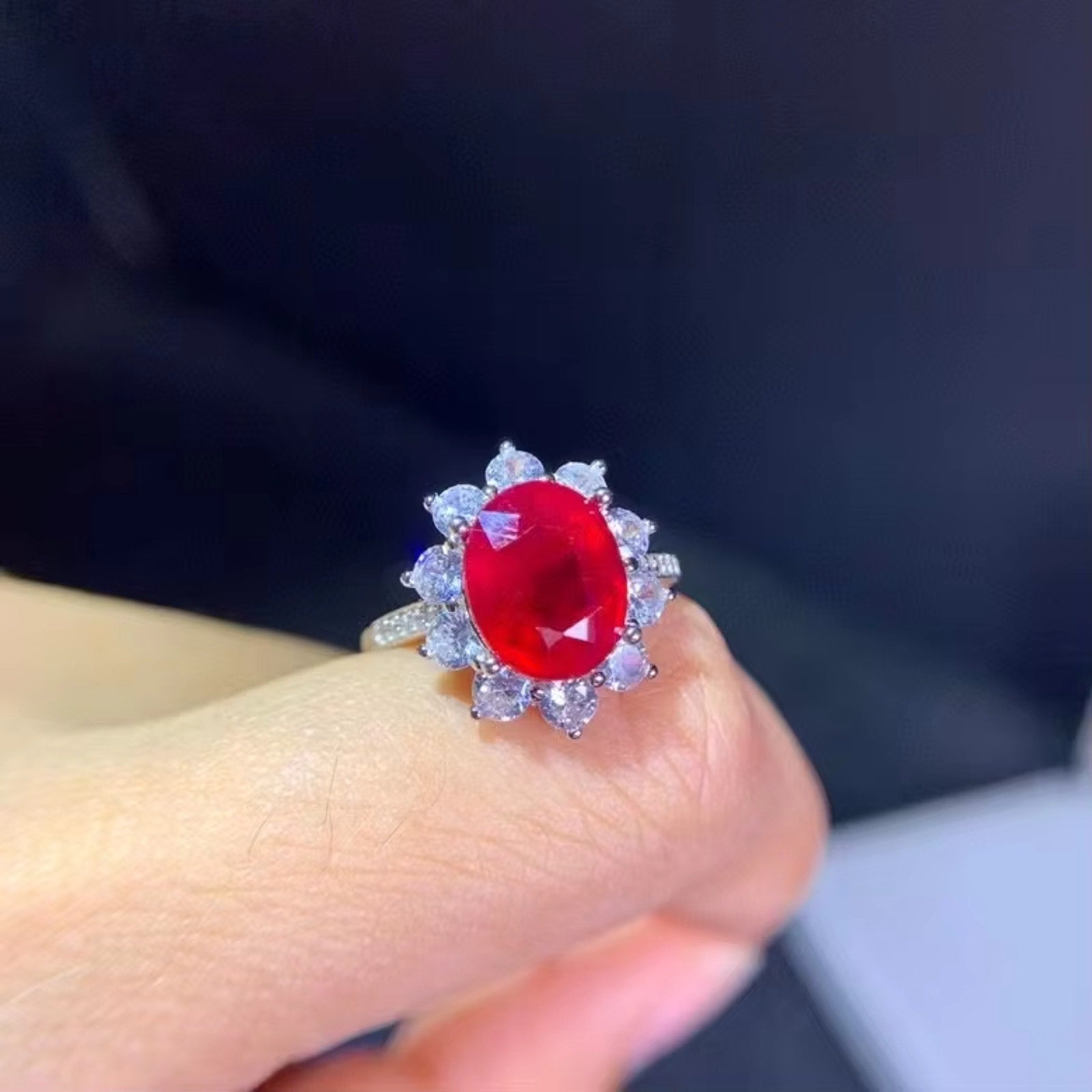 Genuine Burma Ruby Ring, Women's Ruby Ring 8x10mm, Natural Ruby Ring