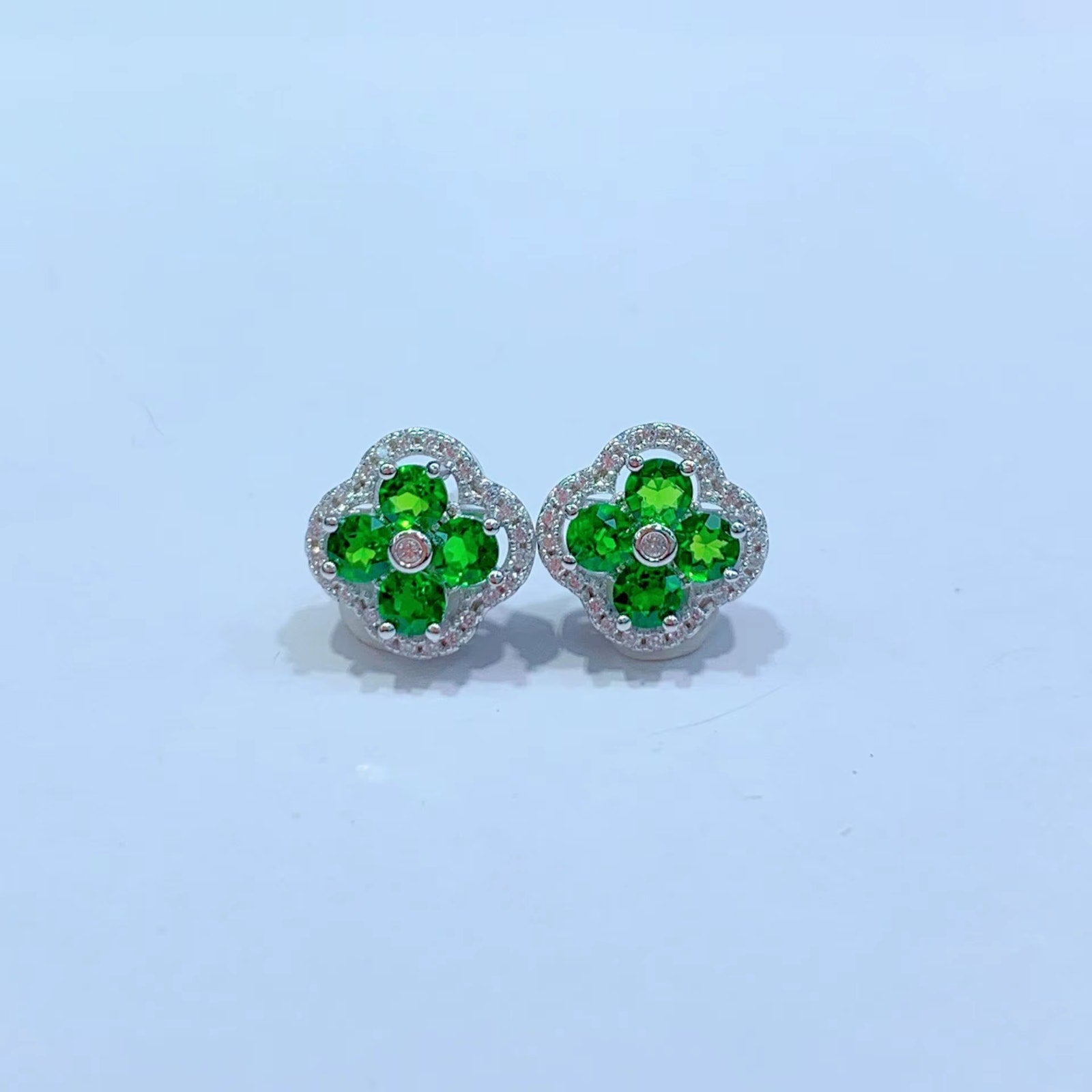 Natural Chrome Diopside Flower Stud Earrings 925 Sterling Silver