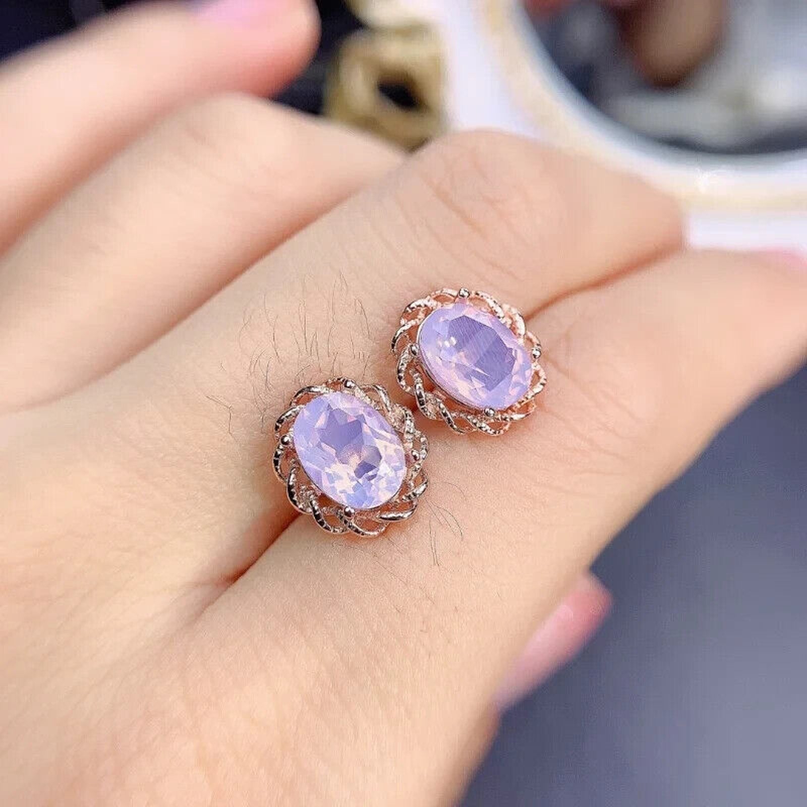 Lavender Amethyst Stud Earrings, Oval Cut Light Purple Amethyst Stud Earrings