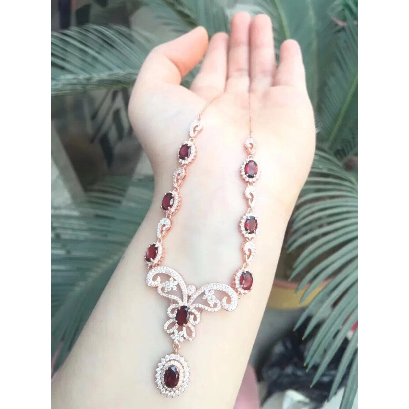 Red Garnet Gemstone Statement Necklace, January Birthstone Red Garnet 925 Silver