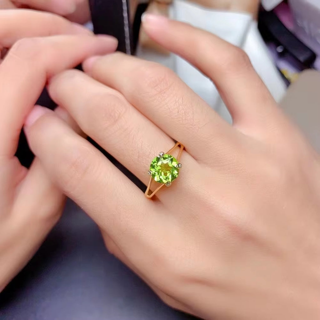 Natural Peridot Ring, August Birthstone Peridot Ring 925 Sterling Silver 8mm