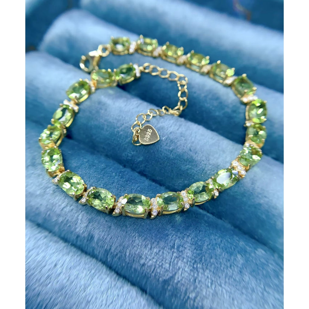 Natural Peridot August Birthstone Tennis Bracelet 925 Sterling Silver