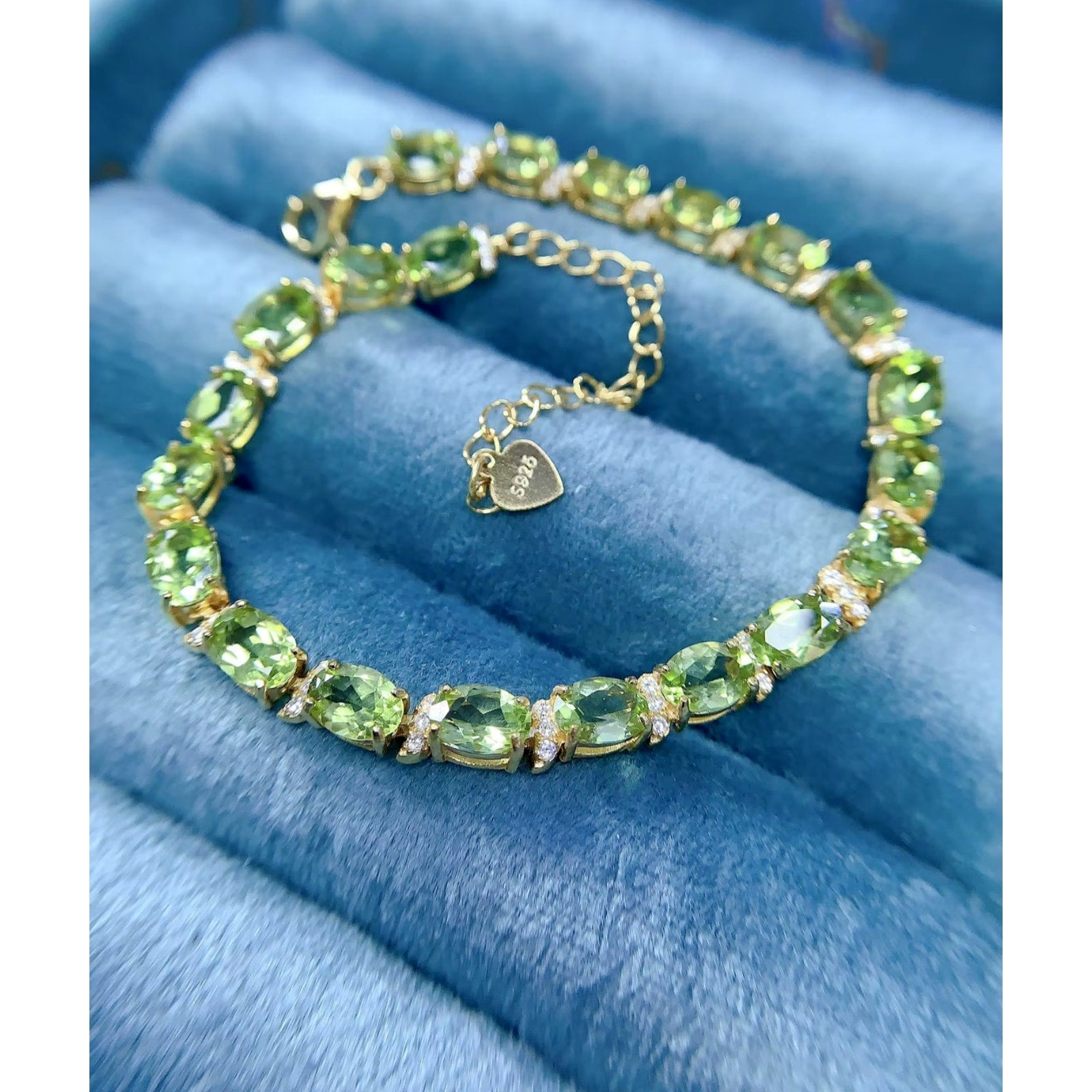 Natural Peridot August Birthstone Tennis Bracelet 925 Sterling Silver
