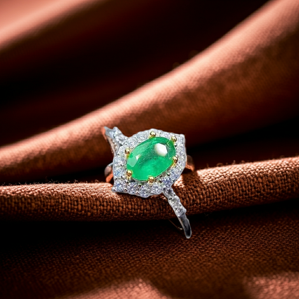 Grade AAA Natural Emerald Ring 4x6mm Platinum Plated, Colombian Emerald Ring