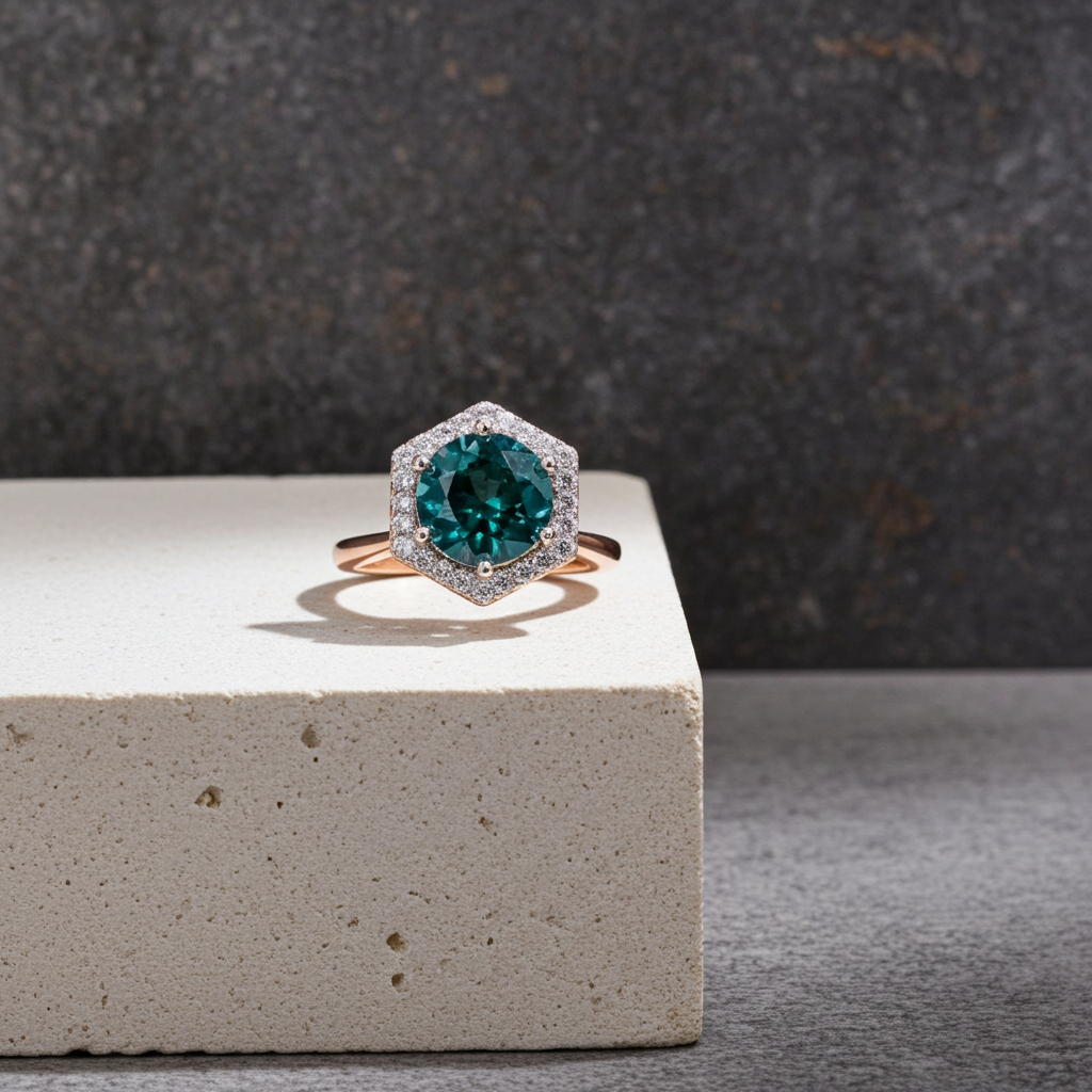 VVS1 1 CT Round Brilliant Cut Green Moissanite Ring