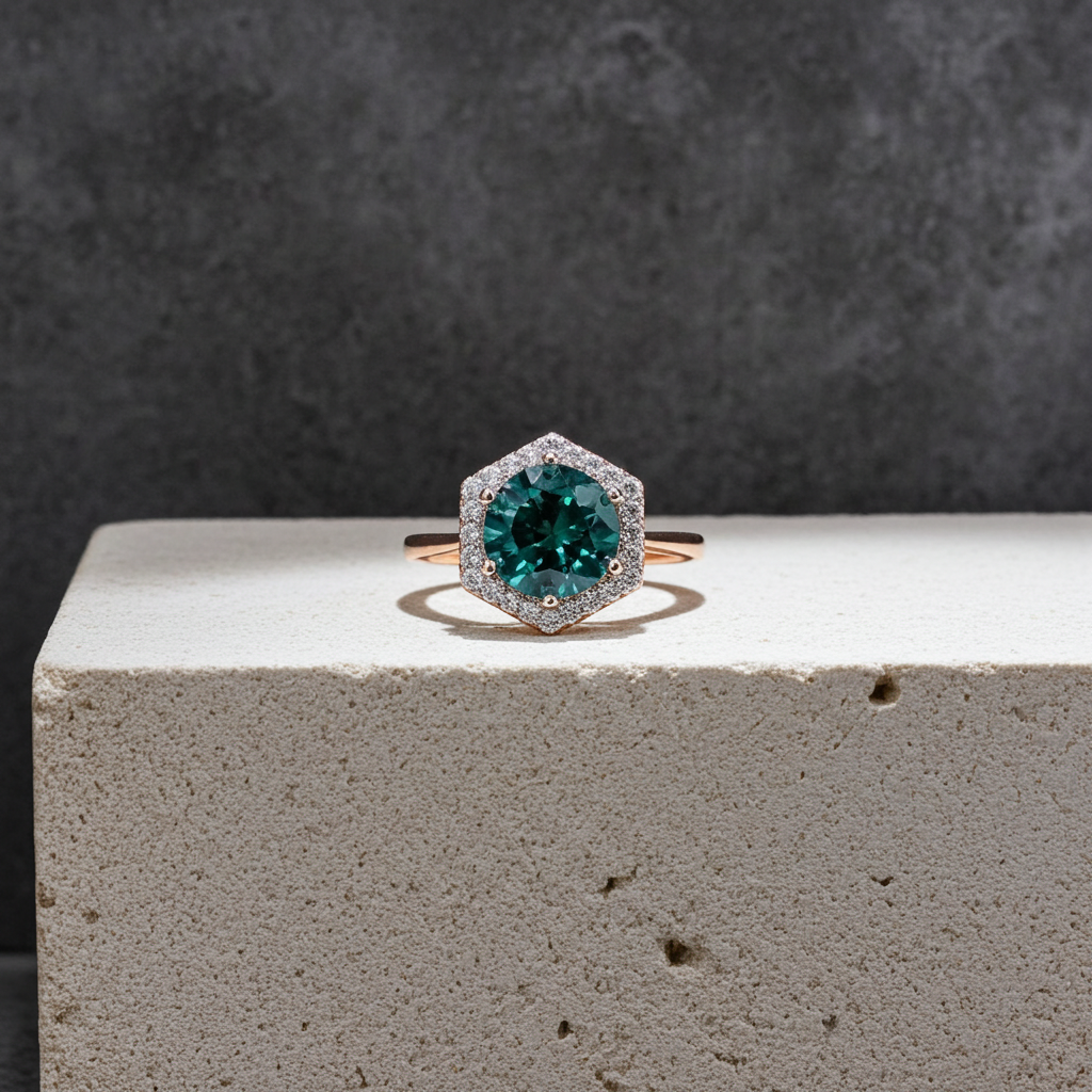 VVS1 1 CT Round Brilliant Cut Green Moissanite Ring