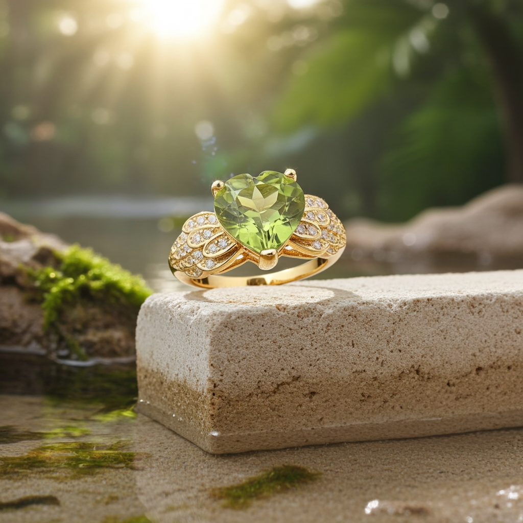 Natural Peridot Gemstone Heart Ring 8mm 2CT, August Birthstone Peridot Ring