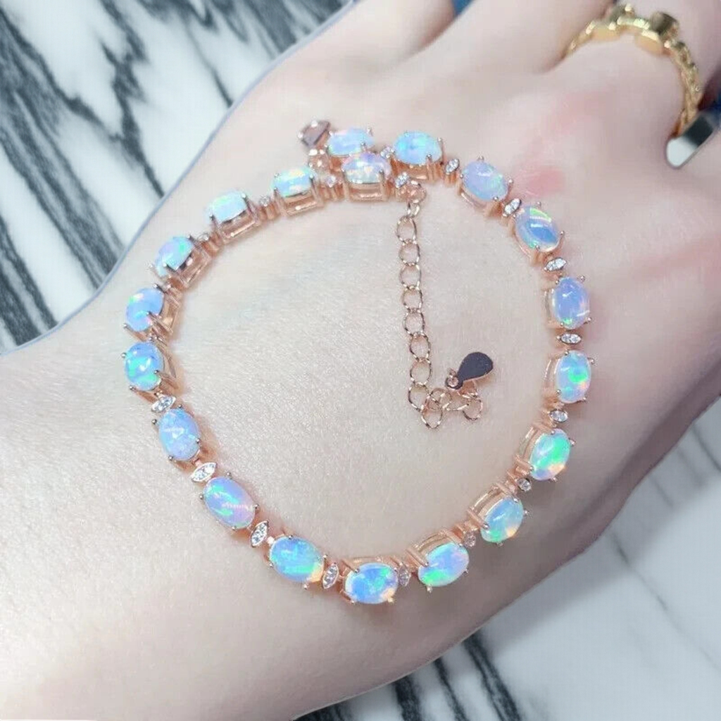 Australian Fire Opal Bracelet 925 Sterling Silver, Fire Opal Tennis Bracelet