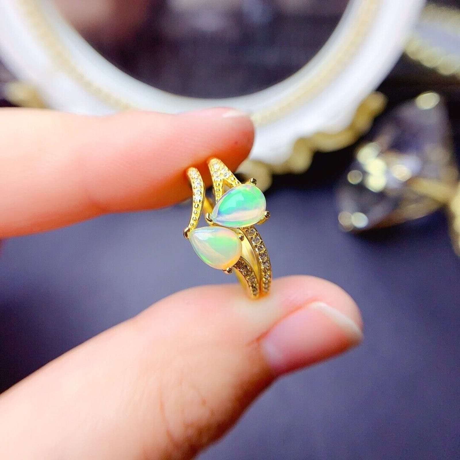 Fire Opal Pear Cut Cocktail Ring 5x7mm