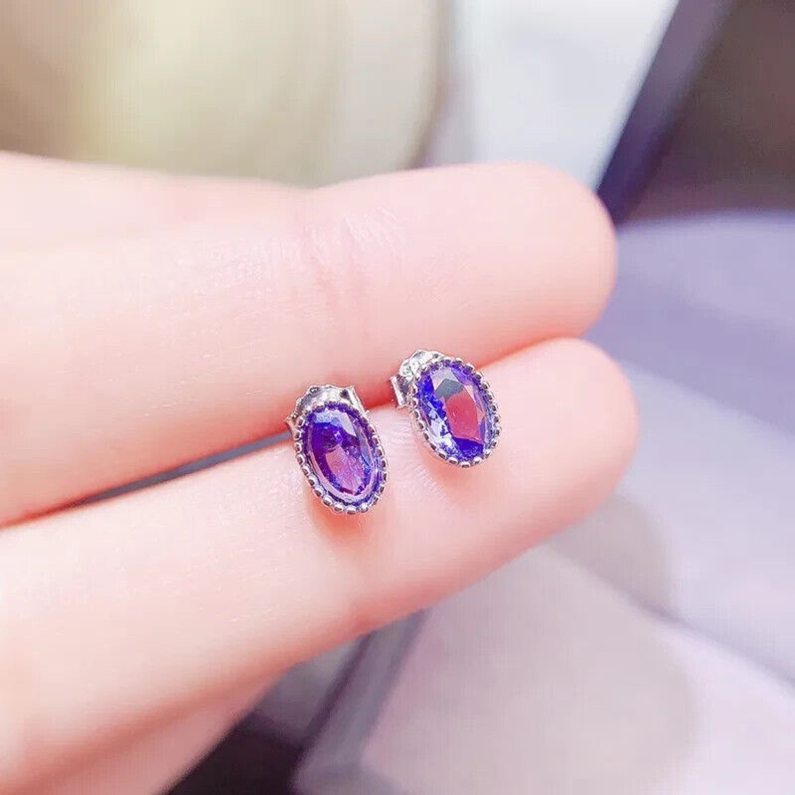 Genuine Tanzanite Stud Earrings – 4x6mm Oval | 925 Sterling Silver