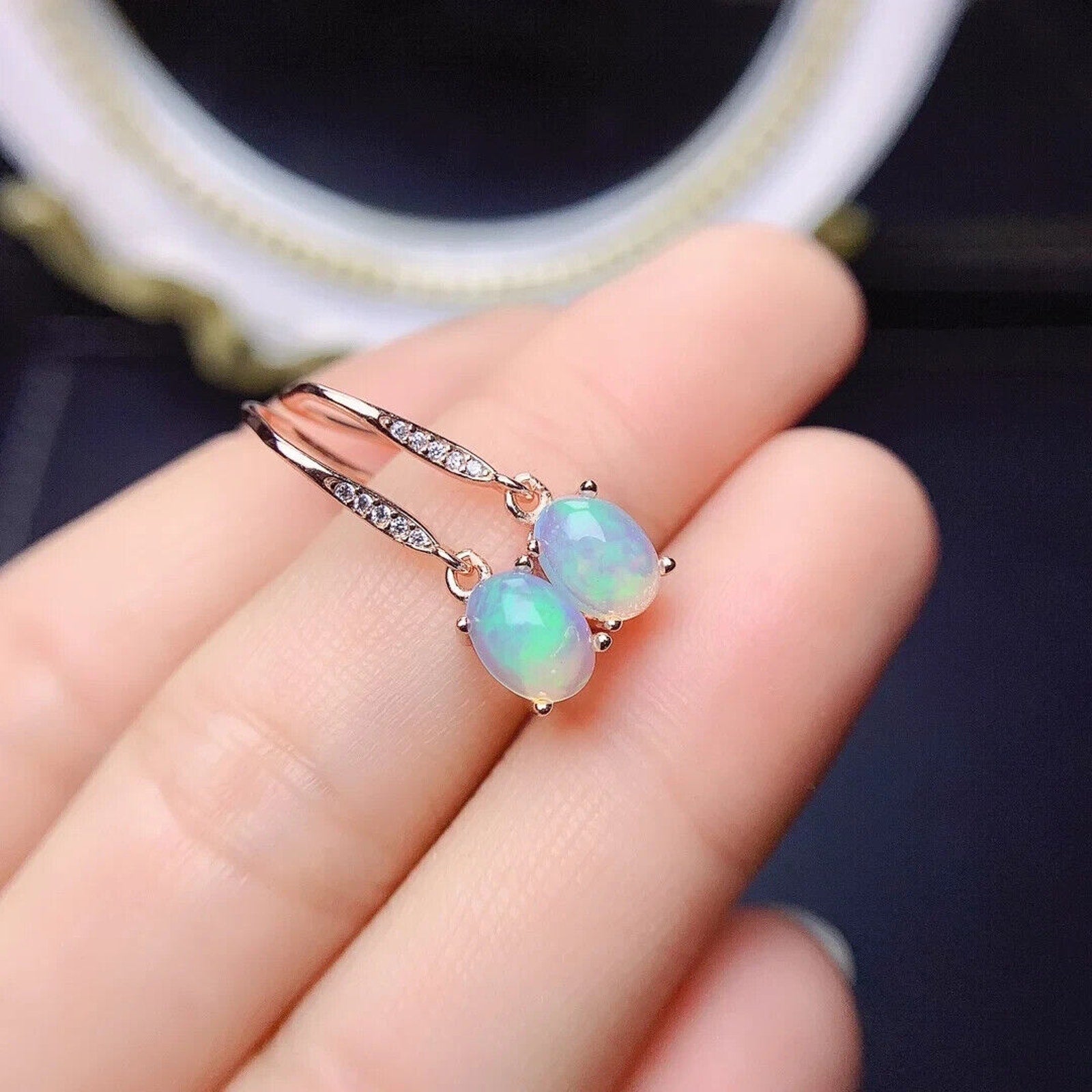 Natural Fire Opal Dangle Earrings, Colorful Opal Dangle Earrings 5x7mm