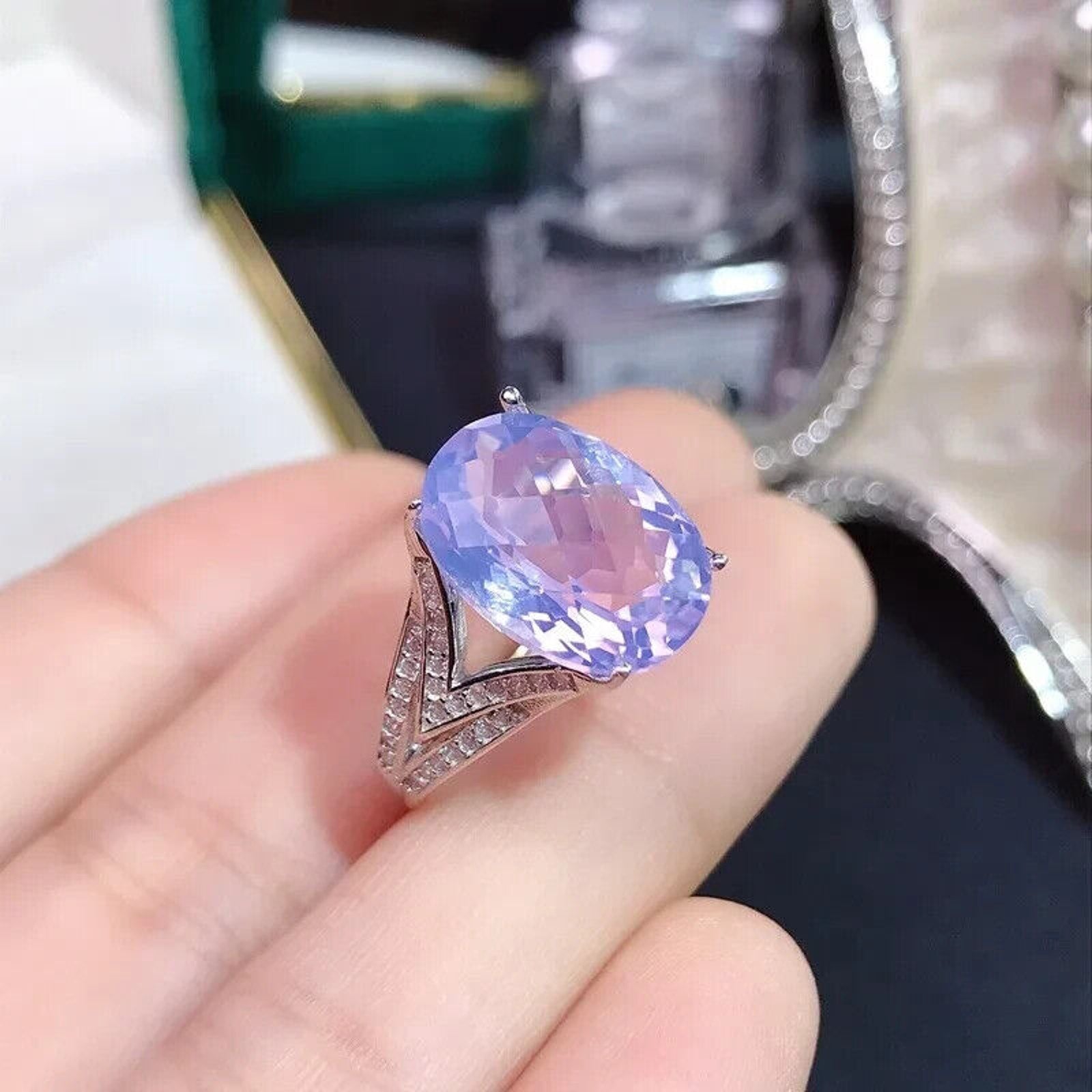 Lavender Amethyst Statement Ring, Natural Oval Cut Light Purple Amethyst Ring