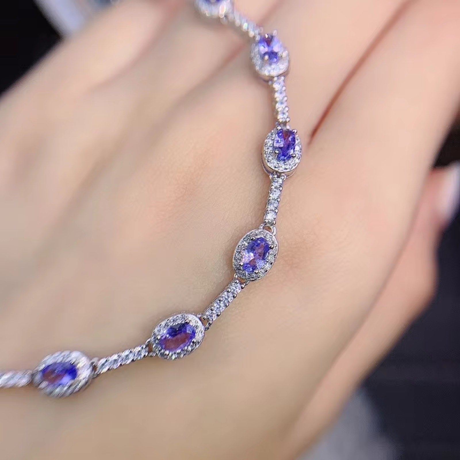 Purple Tanzanite Bracelet, Natural Tanzanite Tennis Bracelet Sterling Silver