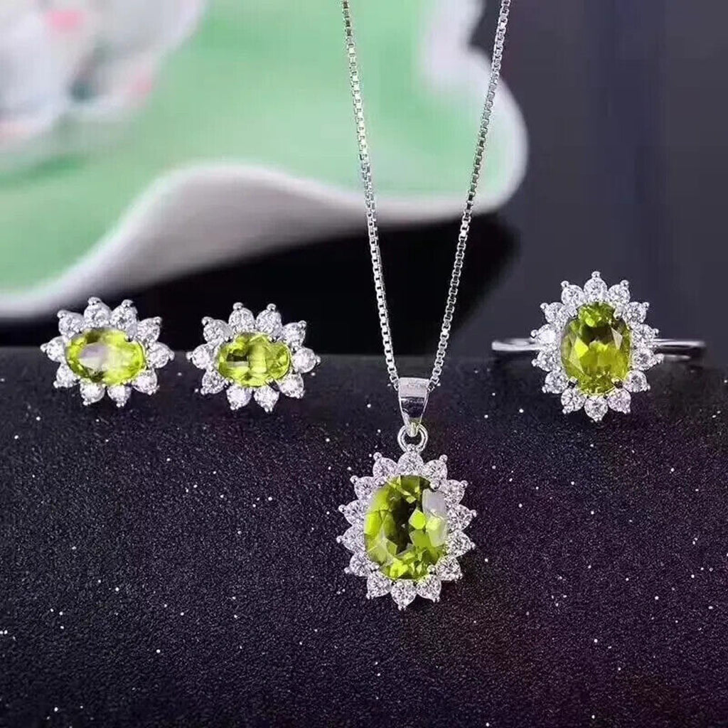 August Peridot Birthstone Jewelry Set 925 Sterling Silver