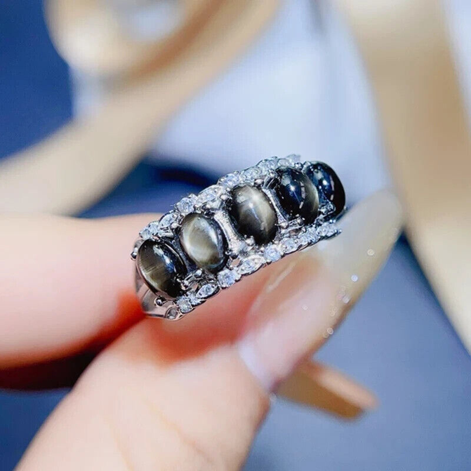 Star Sapphire, Natural Star Sapphire Ring, Star Light Sapphire Band Ring Genuine