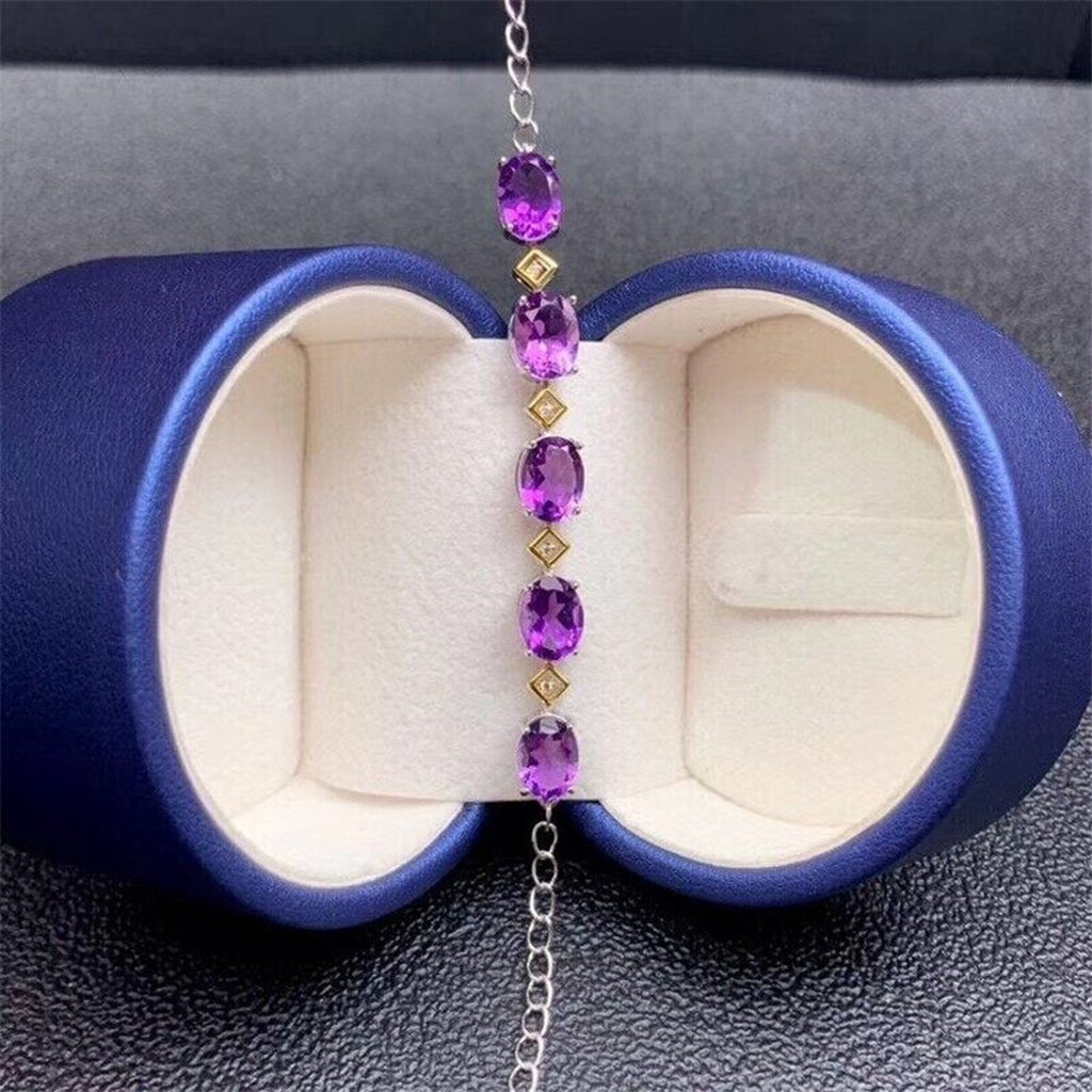 Amethyst Tennis Bracelet, Large 6mm x 8mm Natural Purple Amethyst Bracelet