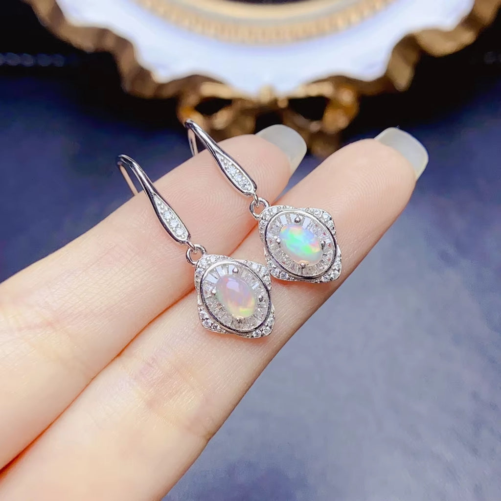 Fire Opal Dangle Earrings, Natural Fire Opal Earrings 925 Sterling Silver