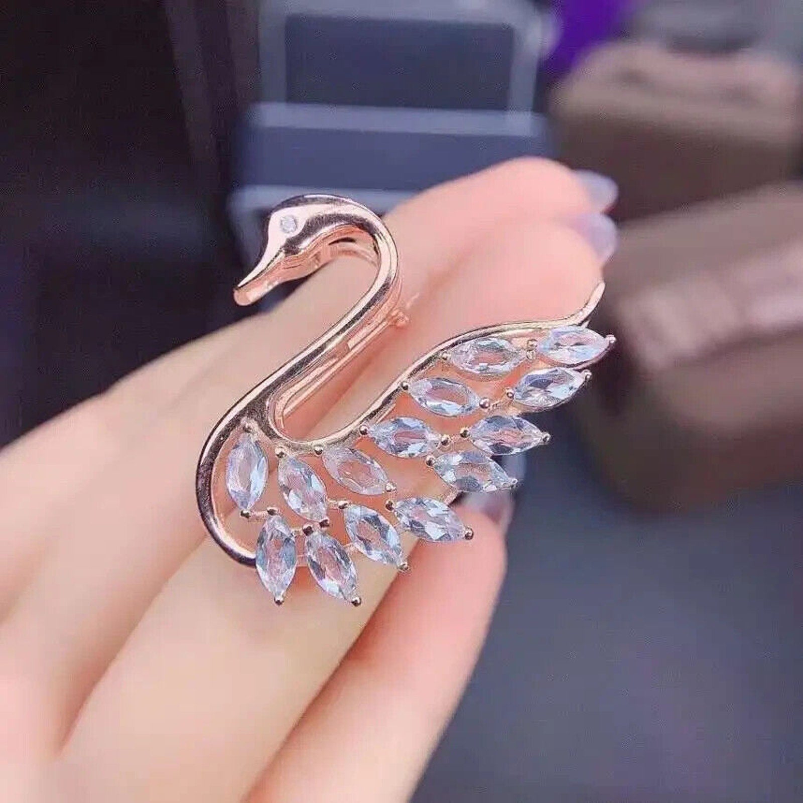 Natural Aquamarine Swan Brooch, Aquamarine Brooch Pin, Swan Brooch