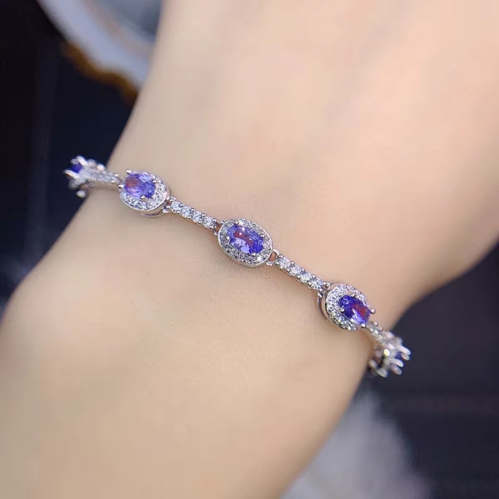 Purple Tanzanite Bracelet, Natural Tanzanite Tennis Bracelet Sterling Silver