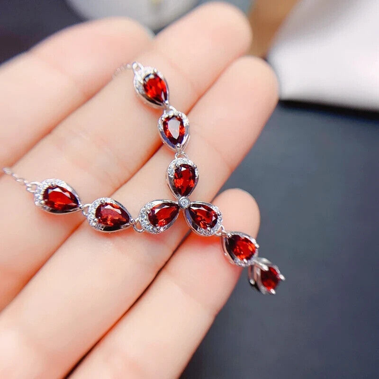 Natural Red Garnet Statement Necklace, Red Garnet Gemstone Necklace January