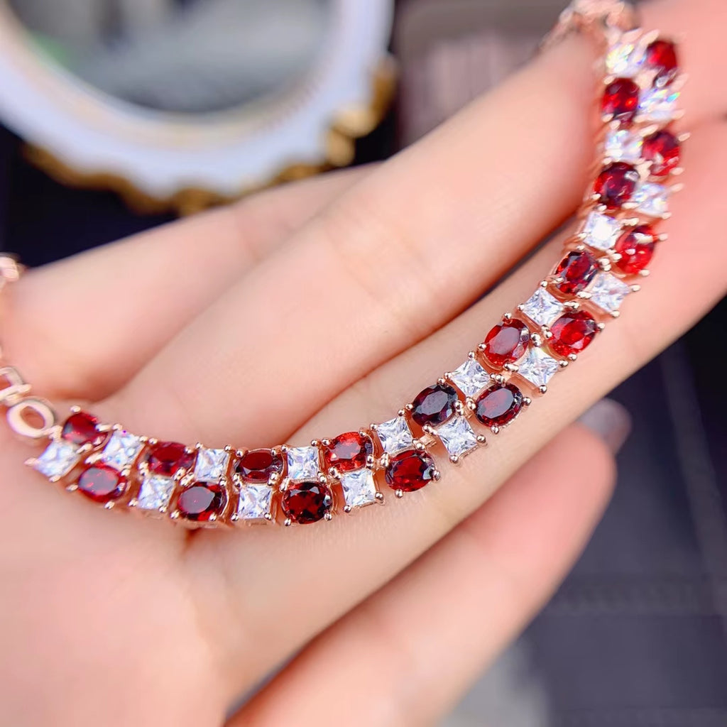 Red Garnet Tennis Bracelet, Natural Garnet Gemstone Bracelet 3x4mm 925 Sterling