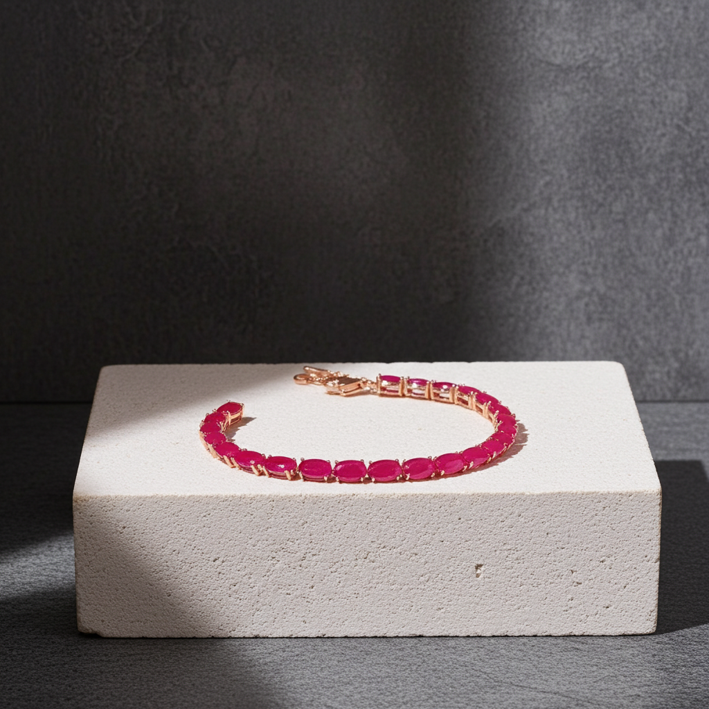 12 Carat Bright Opaque Pink Burma Ruby Bracelet, 925 Sterling Silver Ruby