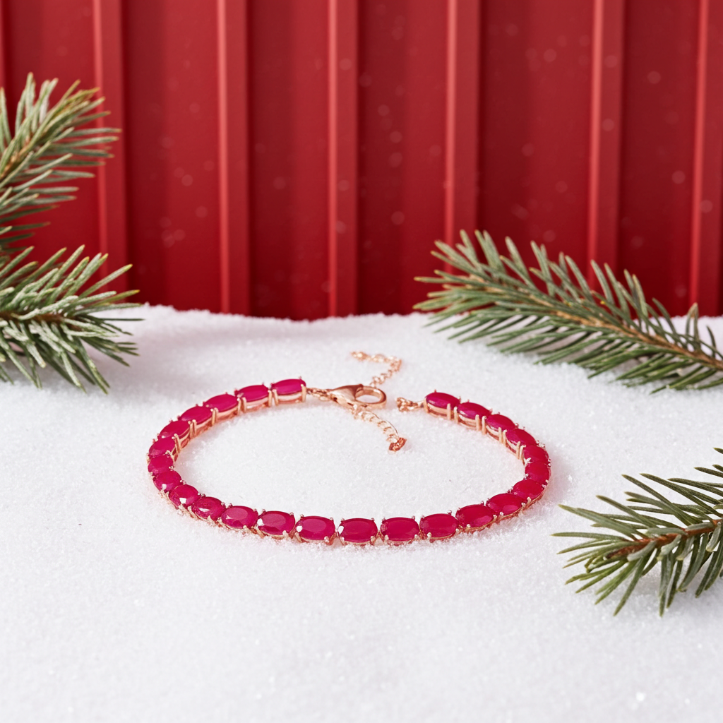 12 Carat Bright Opaque Pink Burma Ruby Bracelet, 925 Sterling Silver Ruby