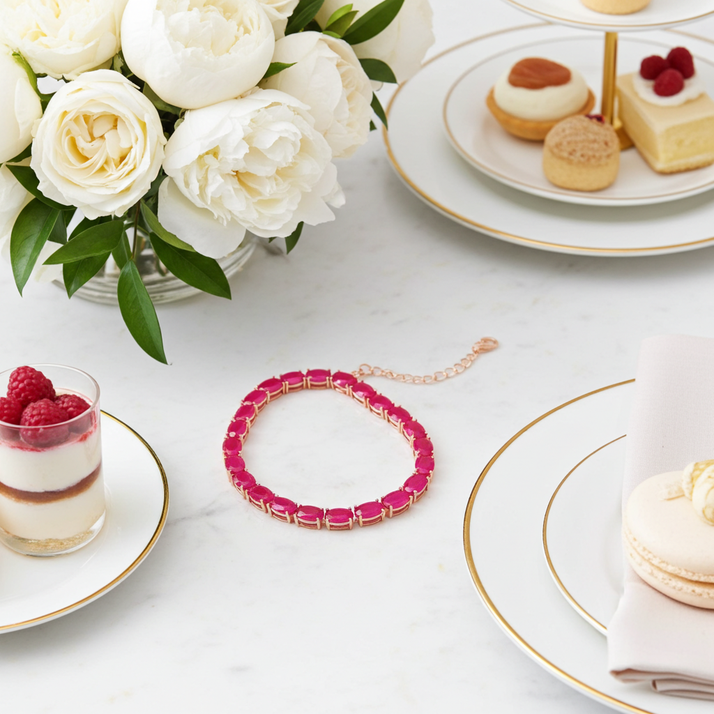 12 Carat Bright Opaque Pink Burma Ruby Bracelet, 925 Sterling Silver Ruby