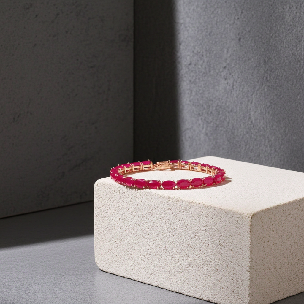 12 Carat Bright Opaque Pink Burma Ruby Bracelet, 925 Sterling Silver Ruby