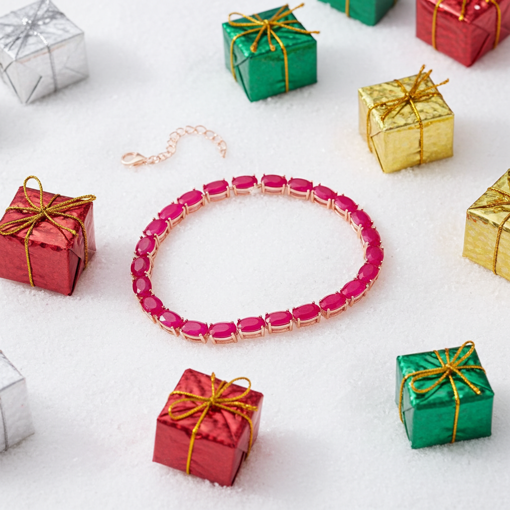 12 Carat Bright Opaque Pink Burma Ruby Bracelet, 925 Sterling Silver Ruby