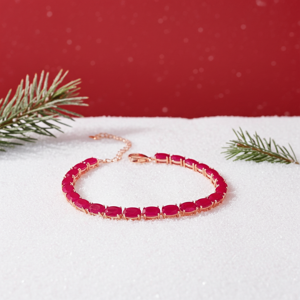 12 Carat Bright Opaque Pink Burma Ruby Bracelet, 925 Sterling Silver Ruby